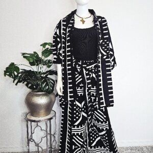 African Print Long Collard Top/Blouse 2 Piece Palazzo Wide Leg Pant Set